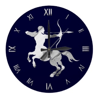 Sagittarius Silver Navy Zodiac Symbol Wall Clock