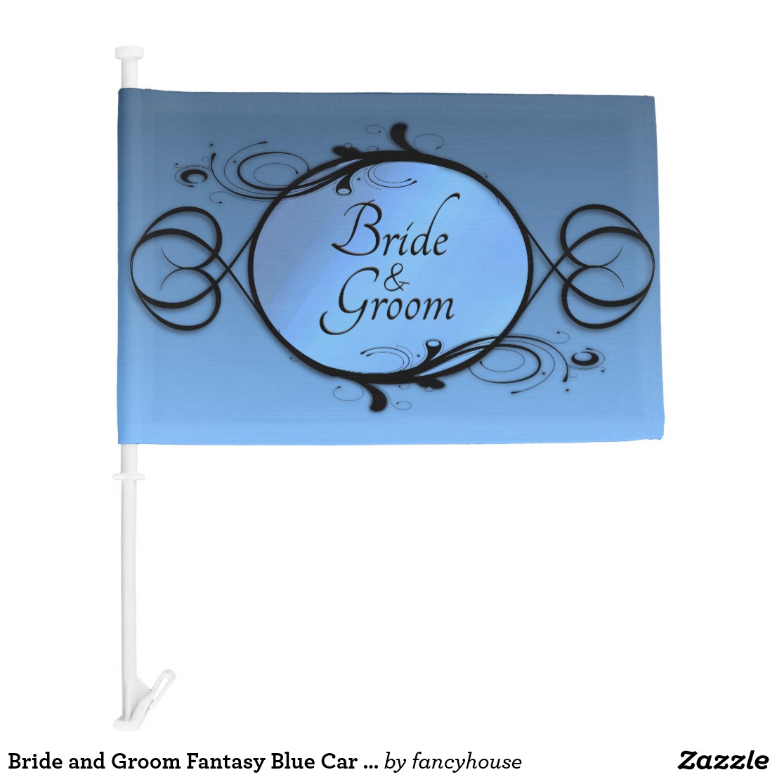Bride and Groom Fantasy Blue Car Flag