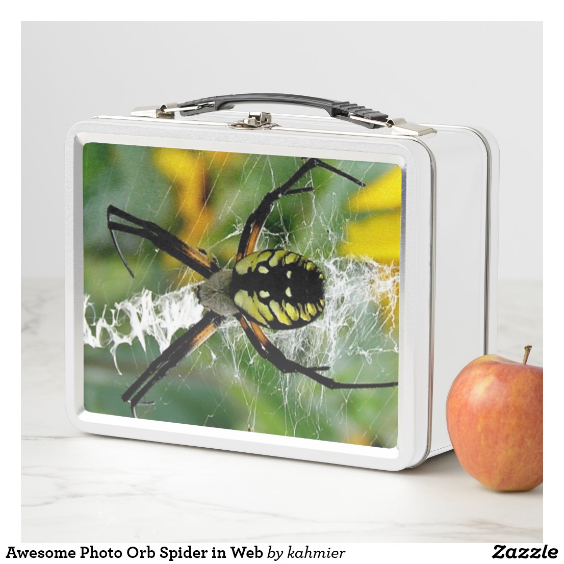 Awesome Photo Orb Spider in Web Metal Lunch Box