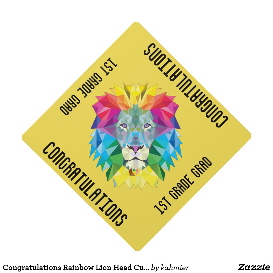 Congratulations Rainbow Lion Head Custom Text Graduation Cap Topper