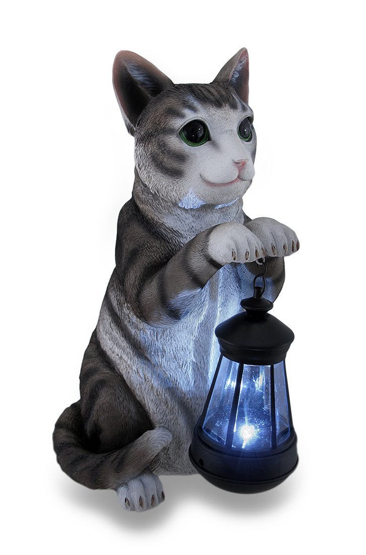 Cat with Lantern Solar Statue 