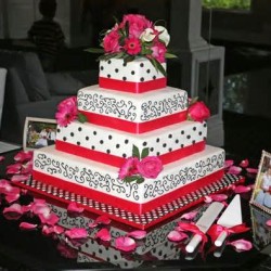Pink wedding cake from leatherwooddesign.com. Theme wedding ideas and weddings by color scheme