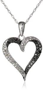 Black and white diamond heart necklace