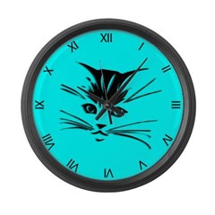 Aqua Cat Clock Large Wall Clock