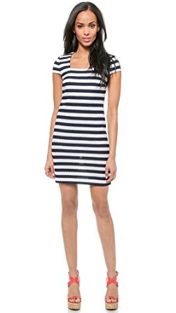 navy and white striped dress