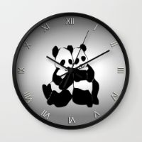 Wall Clock featuring Panda Bears by Leatherwood Design