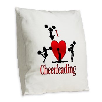 I Heart Cheerleading Burlap Throw Pillow