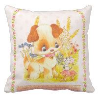 Vintage Cute Little Dog and Mouse Friends Throw Pillows