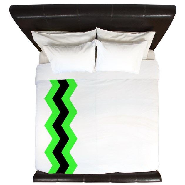 Unique Lime Green Zigzag King Duvet Cover And Matching Curtains