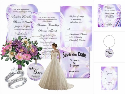 Abstract Pansy Wedding Invitation Suite