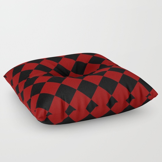 Red and Black Diamond Check Floor Pillow