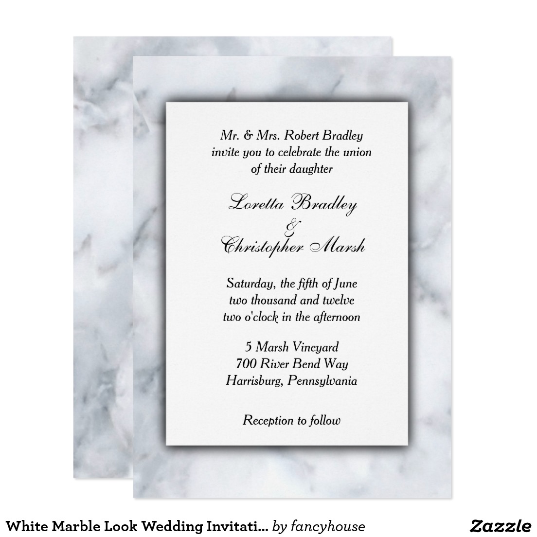 White Marble Look Wedding Invitation