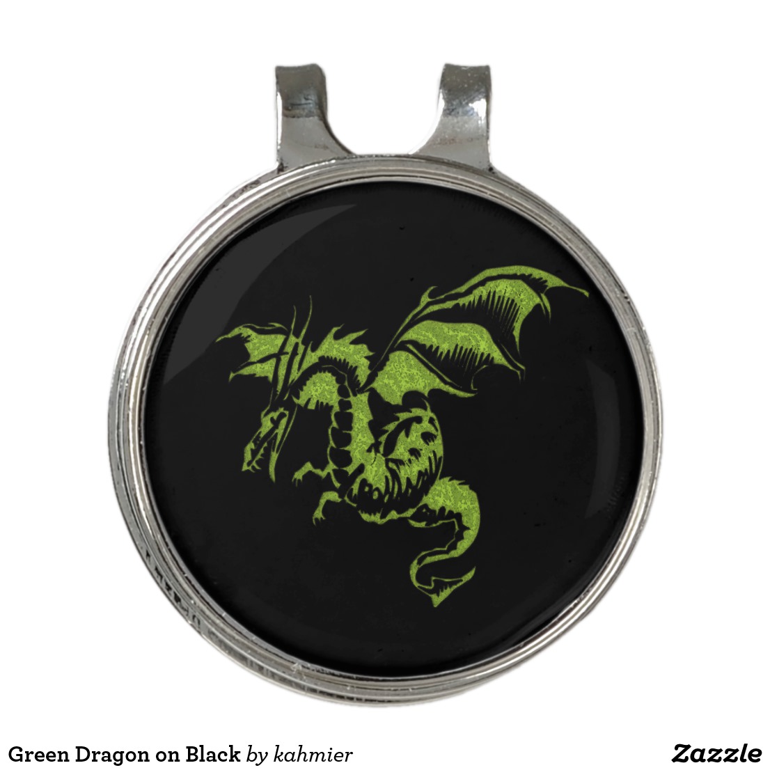 Green Dragon on Black Golf Hat Clip