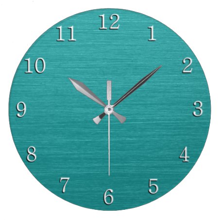 Brushed Teal Metal Look kash001 with White Numbers Large Clock