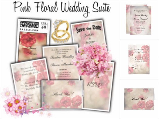 Pink Flowers Wedding Invitation Suite