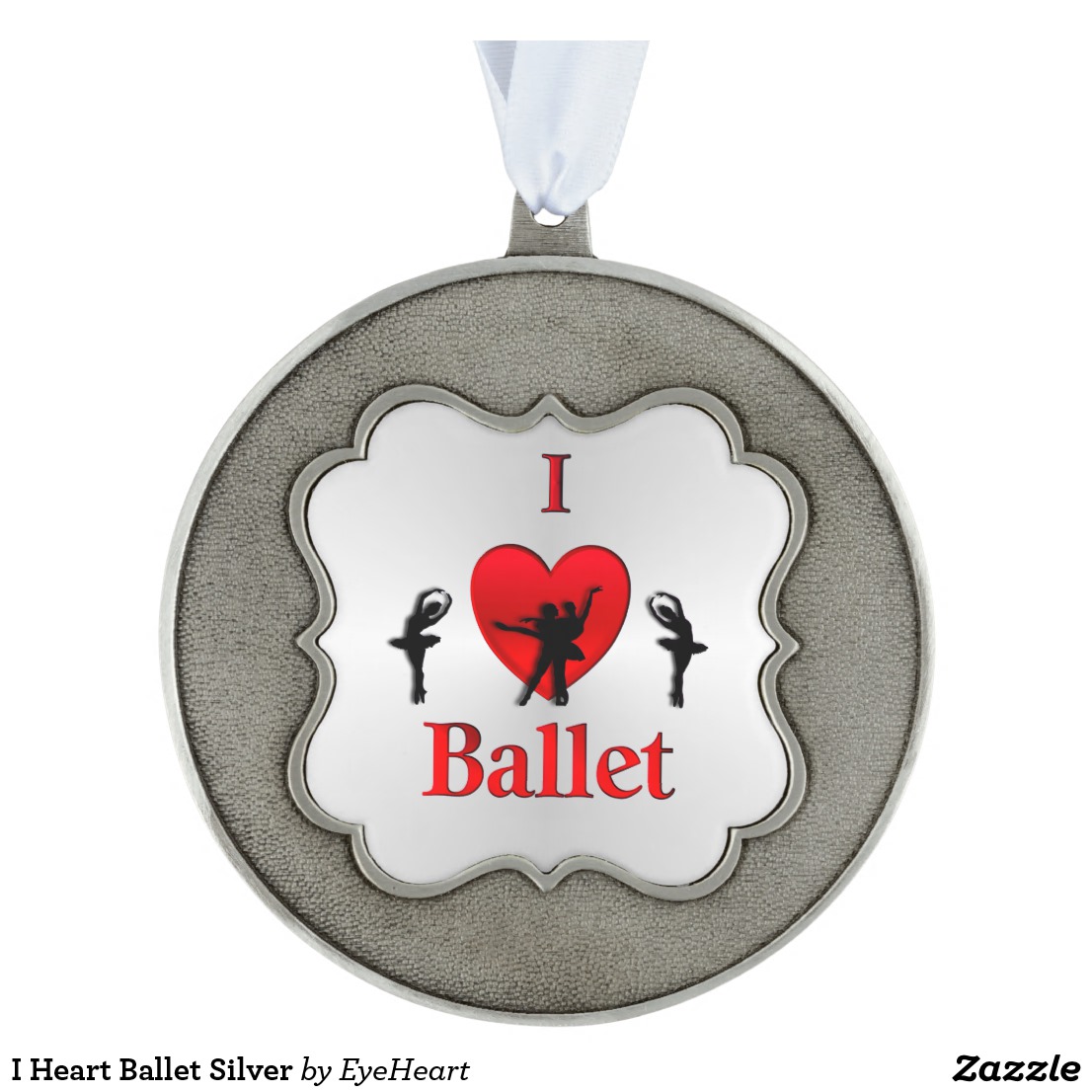 I Heart Ballet Silver Pewter Ornament