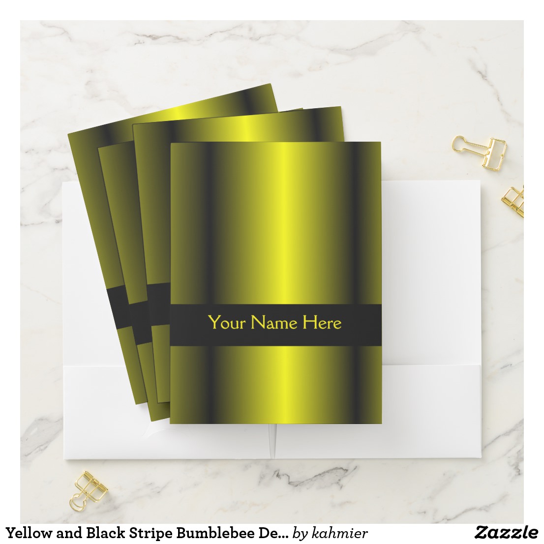 Yellow and Black Stripe Bumblebee Design Pocket Folder
