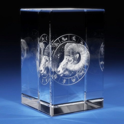 3D Laser Crystal Glass Etched Engrave Paperweight Gifts Zodiac Aries Portrait M Transperant Clear NEW