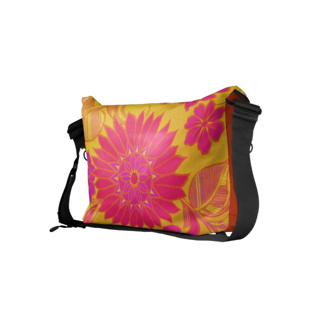 Retro Floral Pink and Yellow Small Messenger Bag | Home
