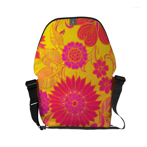Retro Floral Pink and Yellow Small Messenger Bag | Home