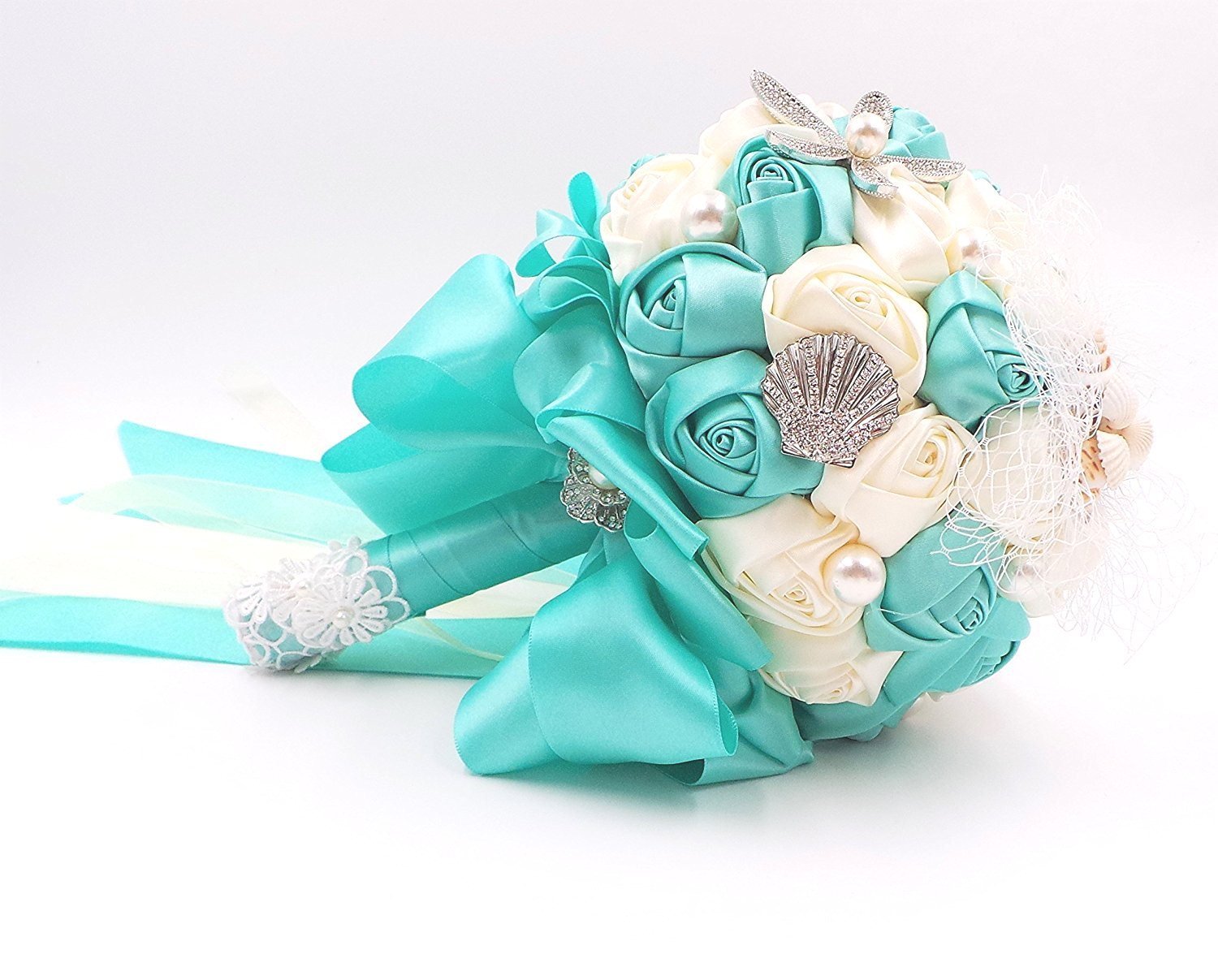 Home Beach Wedding Bridal Bouquet With Pearl Seashell And