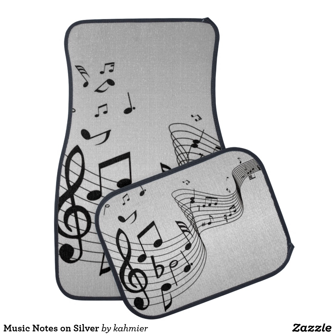 Music Notes on Silver Car Floor Mat