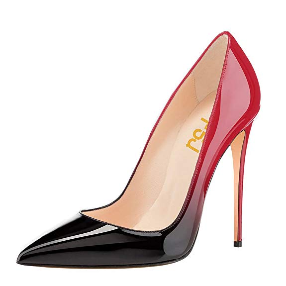 FSJ Women Fashion Pointed Toe Pumps High Heel Stilettos Sexy Slip On Dress Shoes Size 12 Black-Red