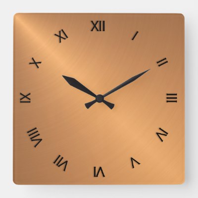 Copper Shine Black Roman Numerals Square Wall Clock