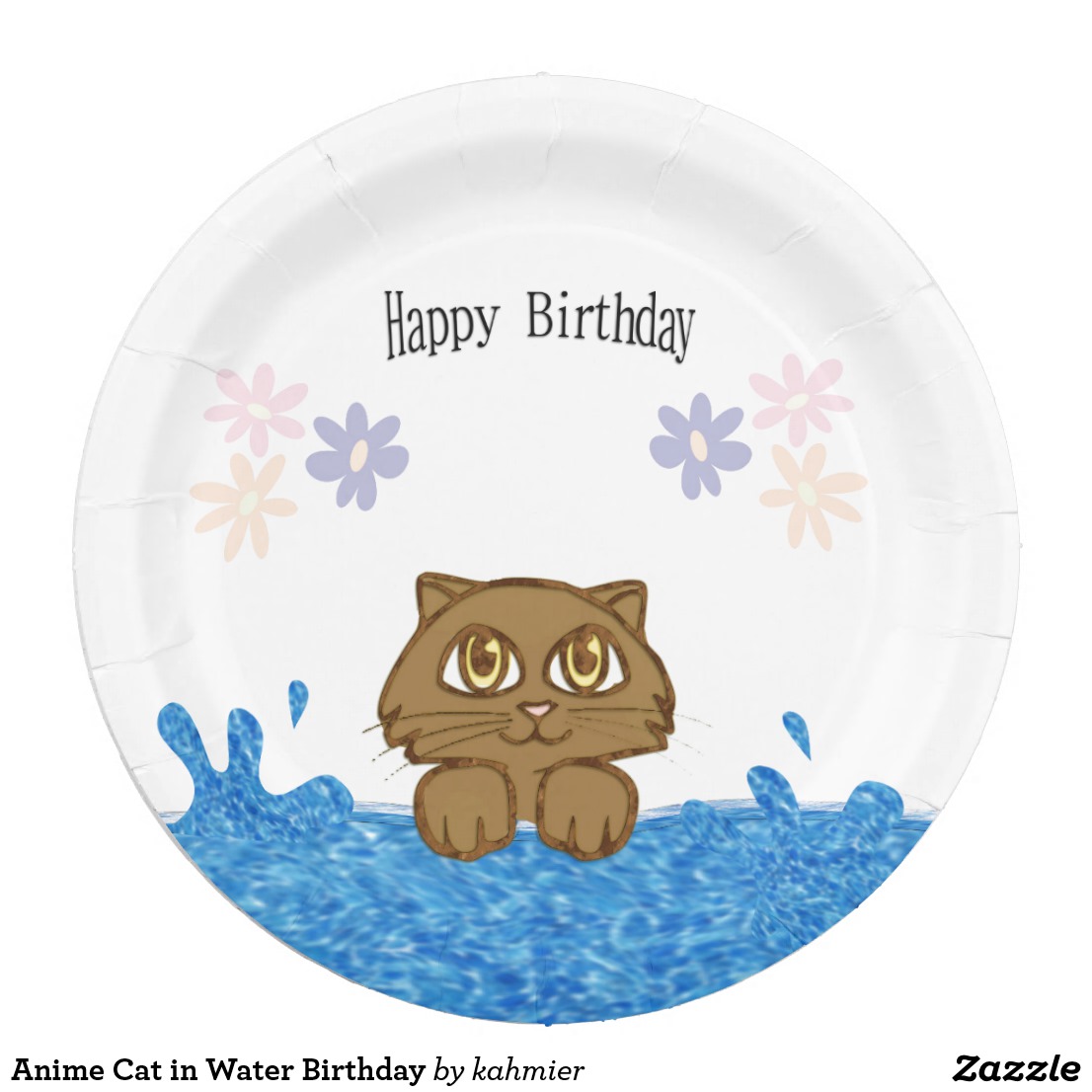 Anime Cat in Water Birthday Paper Plate