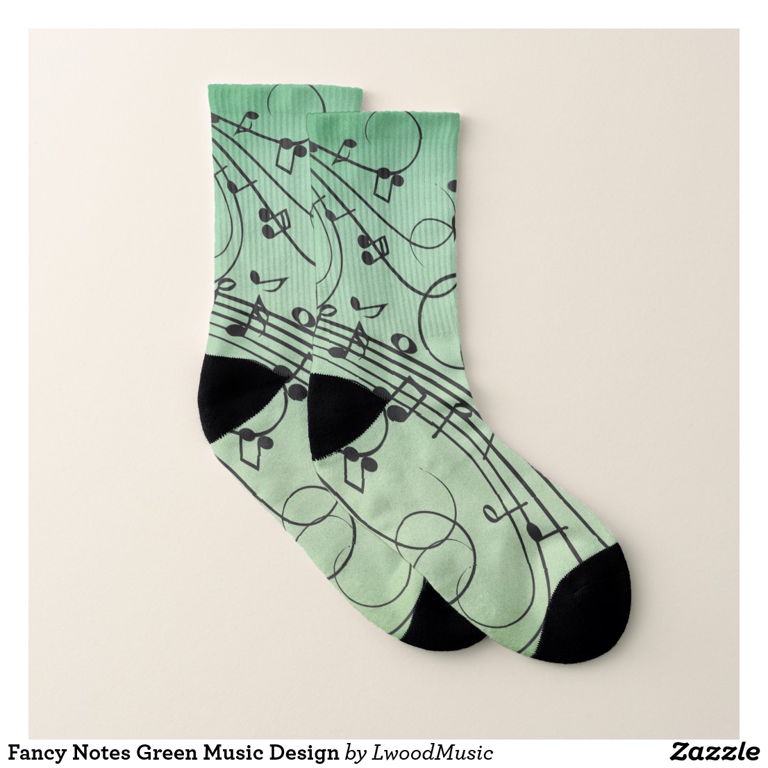 Fancy Notes Green Music Design Socks