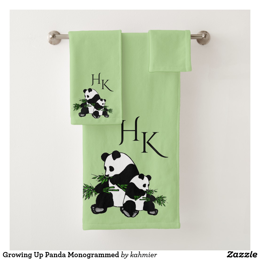 Growing Up Panda Monogrammed Bath Towel Set