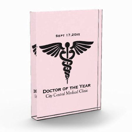 Medical Insignia Caduceus Pink Trophy Acrylic Award