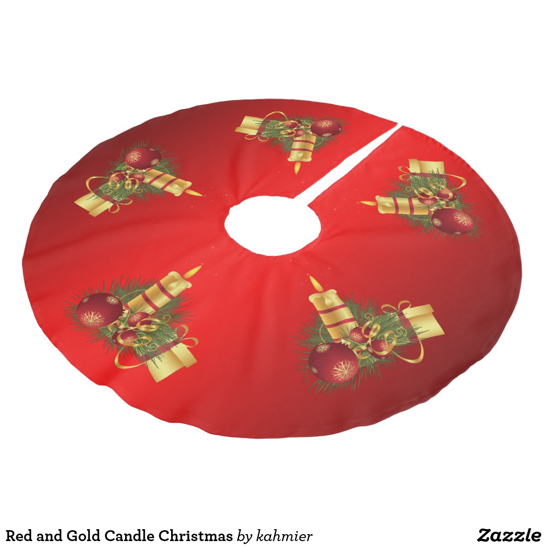Red and Gold Candle Christmas Brushed Polyester Tree Skirt
