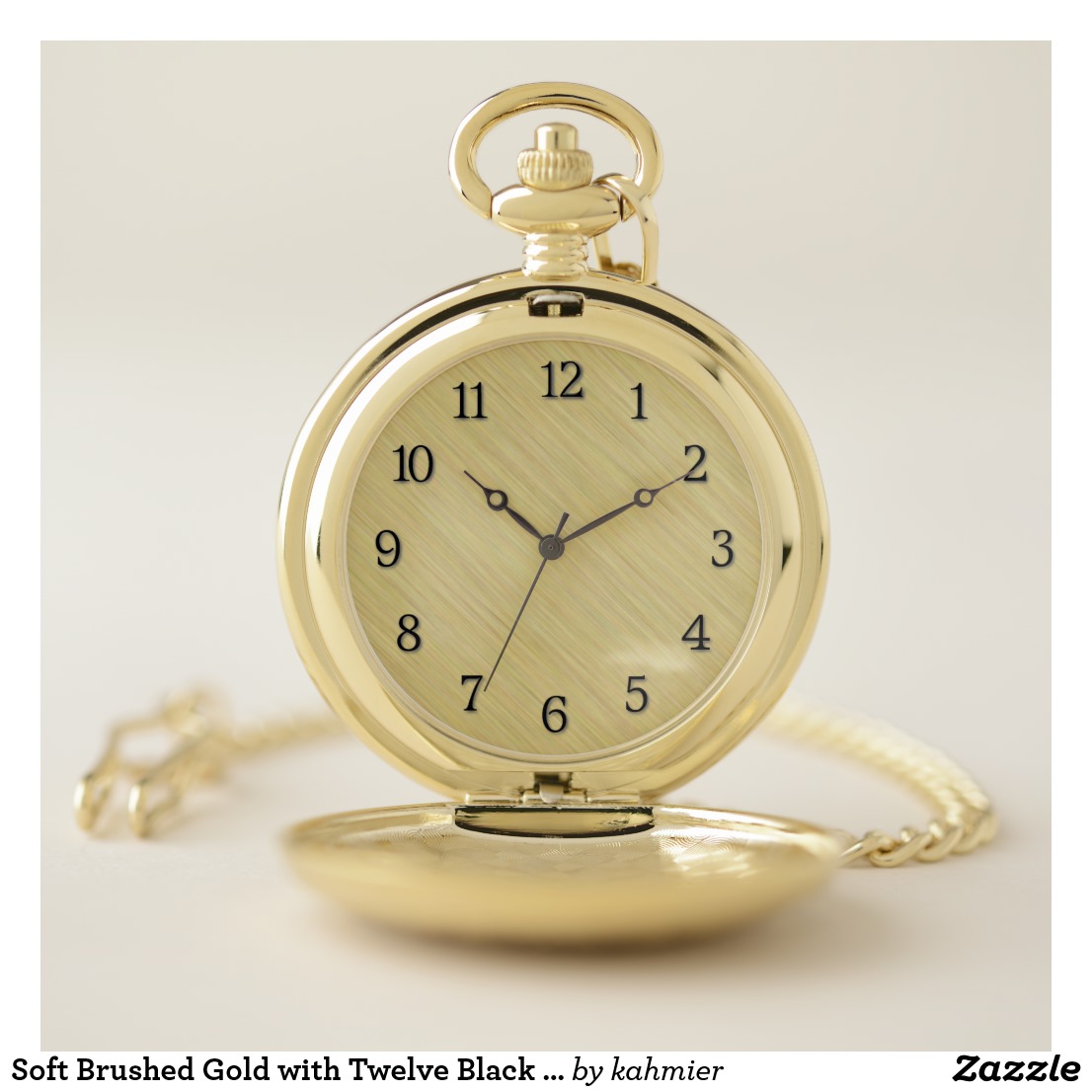 Soft Brushed Gold with Twelve Black Numbers Pocket Watch