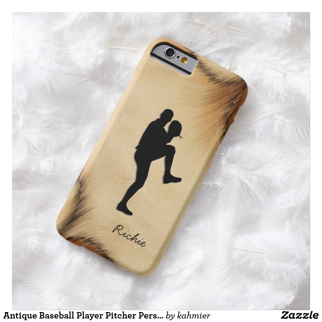 Antique Baseball Player Pitcher Personalized Barely There iPhone 6 Case