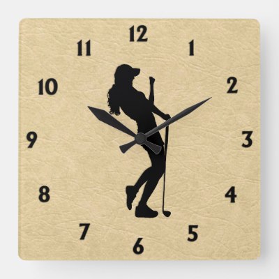 Lady Golf Sports Design Leather Look Square Wall Clock