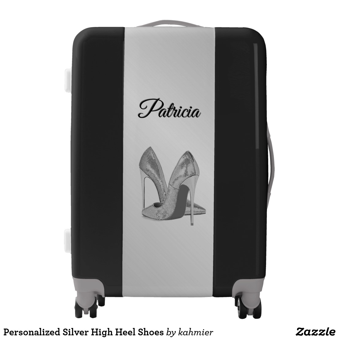 Personalized Silver High Heel Shoes Luggage
