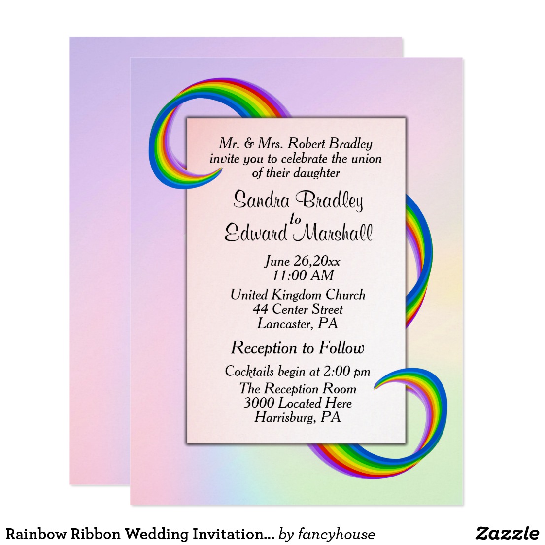 Rainbow Ribbon Wedding Invitation 6.5
