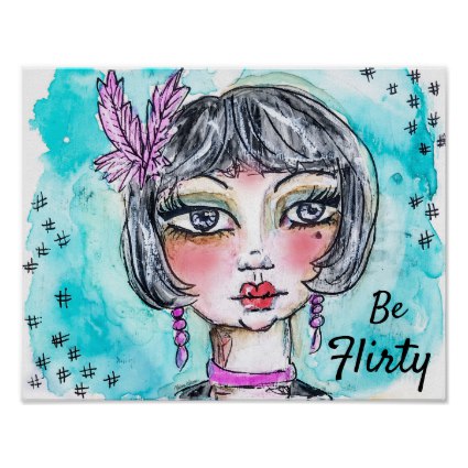 Flapper Girl Watercolor Illustration Whimsical Fun Poster