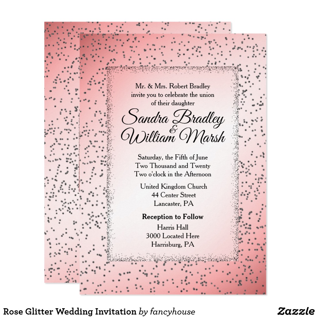 Rose Glitter Wedding Invitation