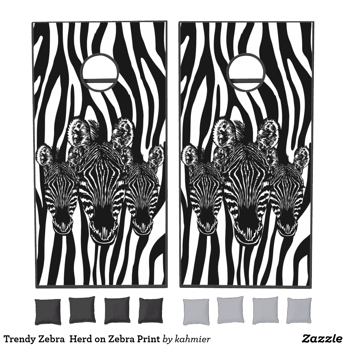 Trendy Zebra Herd on Zebra Print Cornhole Set