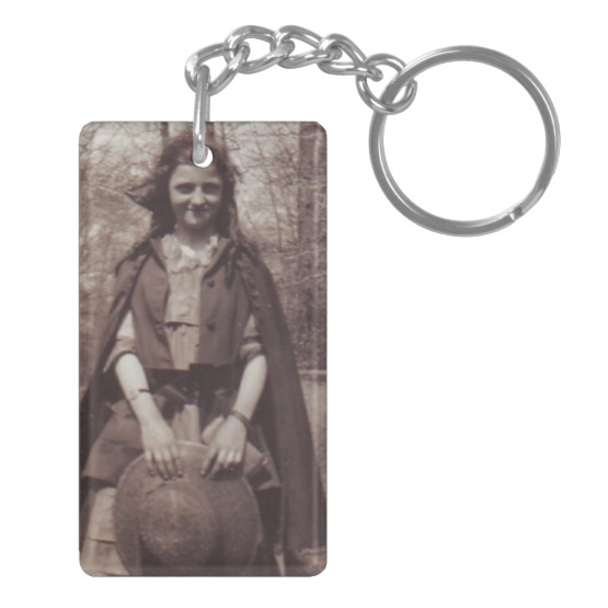 1930s Photograph Little Hooded Girl in Woods Keychain