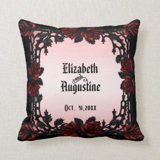 Red Rose Gothic Wedding Personalized Champagne Throw Pillow