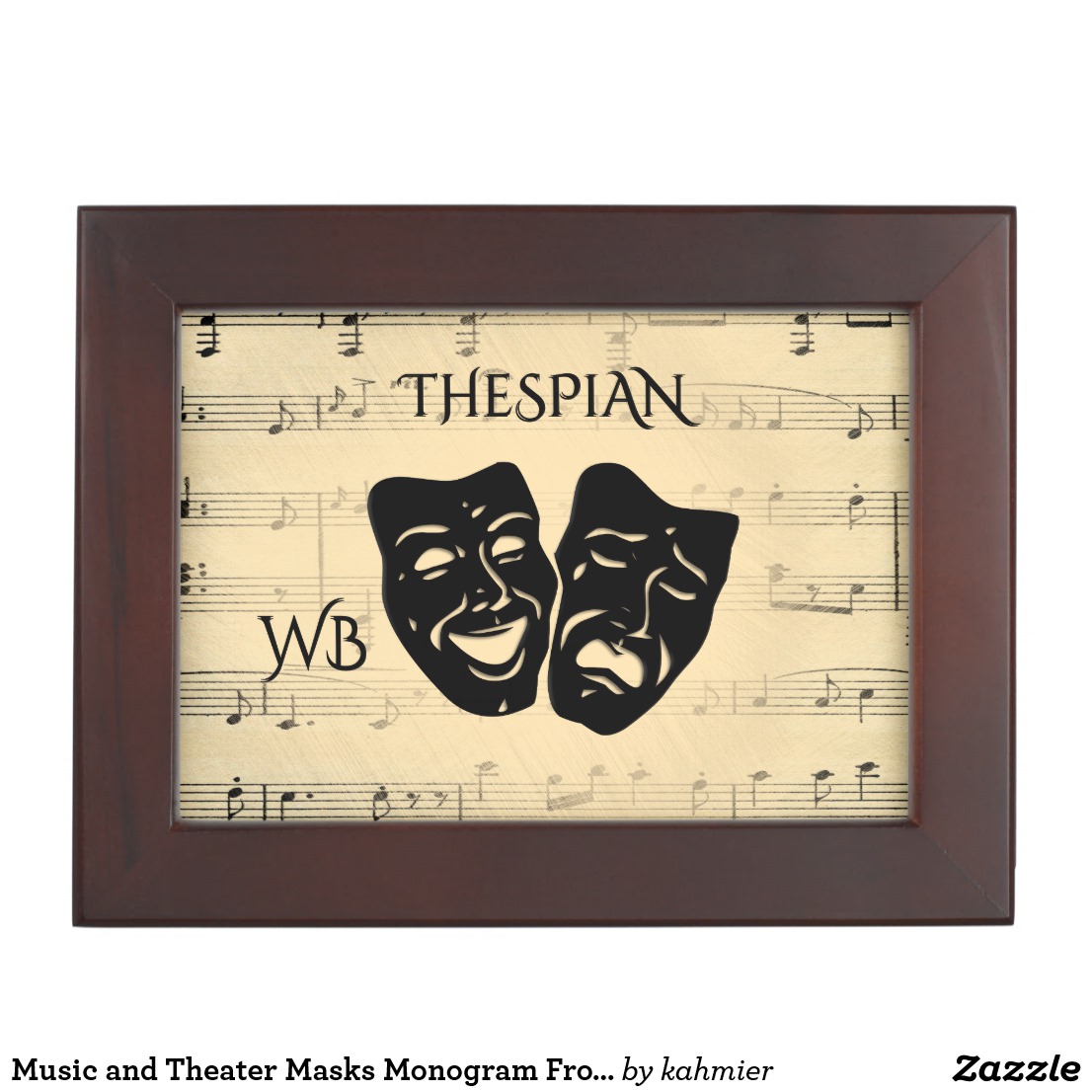 Music and Theater Masks Monogram Front Name Inside Keepsake Box