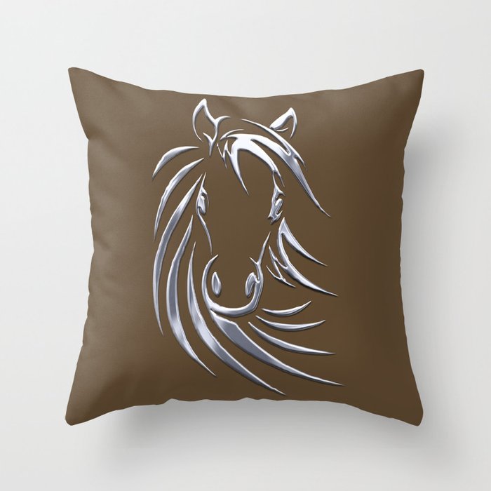 Horse Head Brown  Throw Pillow