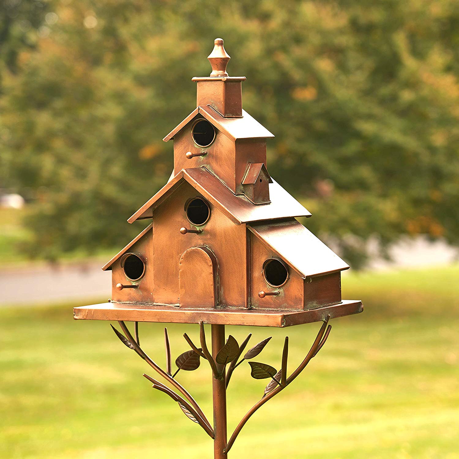 Large Copper Colored MultiBirdhouse Stakes, Room for 4 Bird Families
