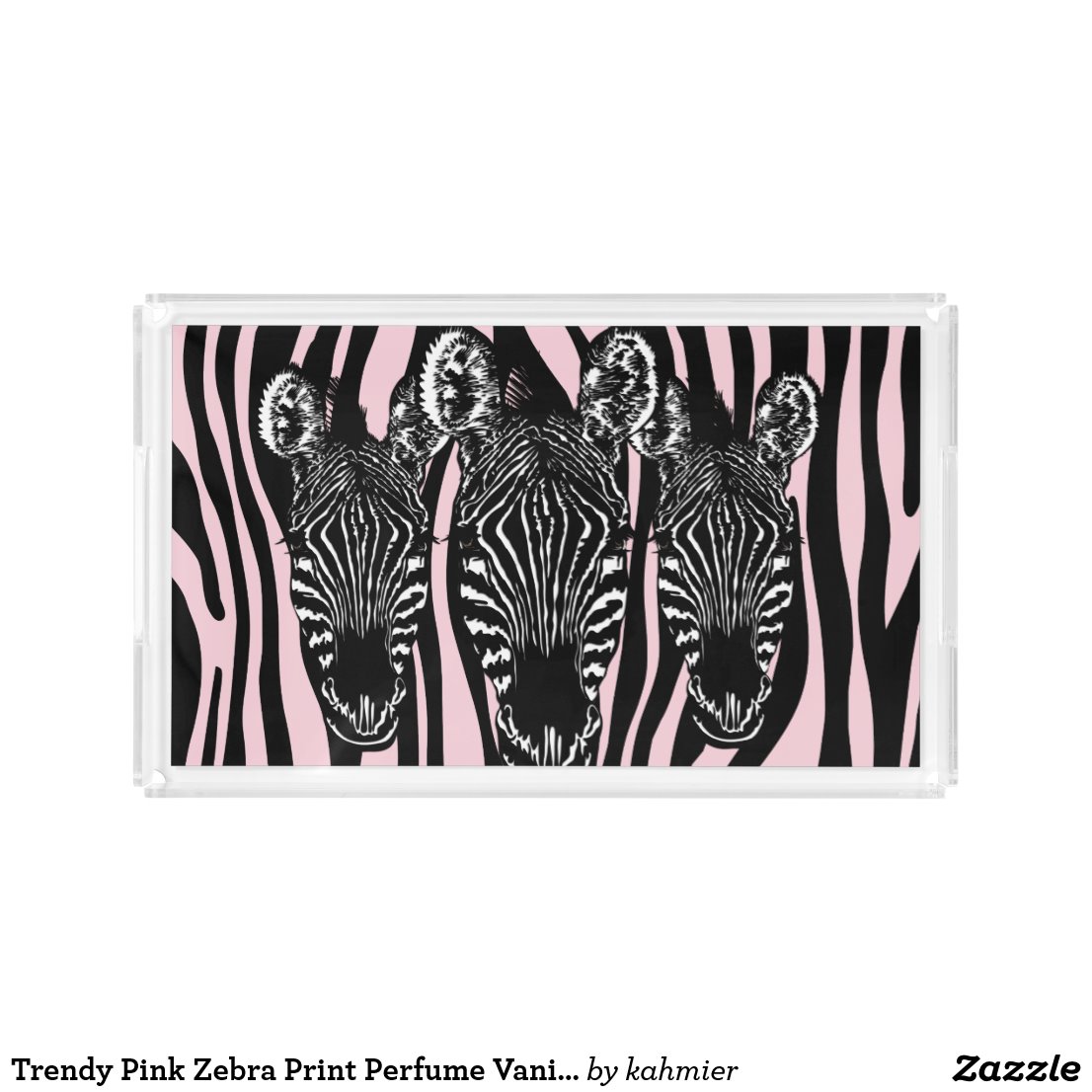 Trendy Pink Zebra Print Perfume Vanity Acrylic Tray
