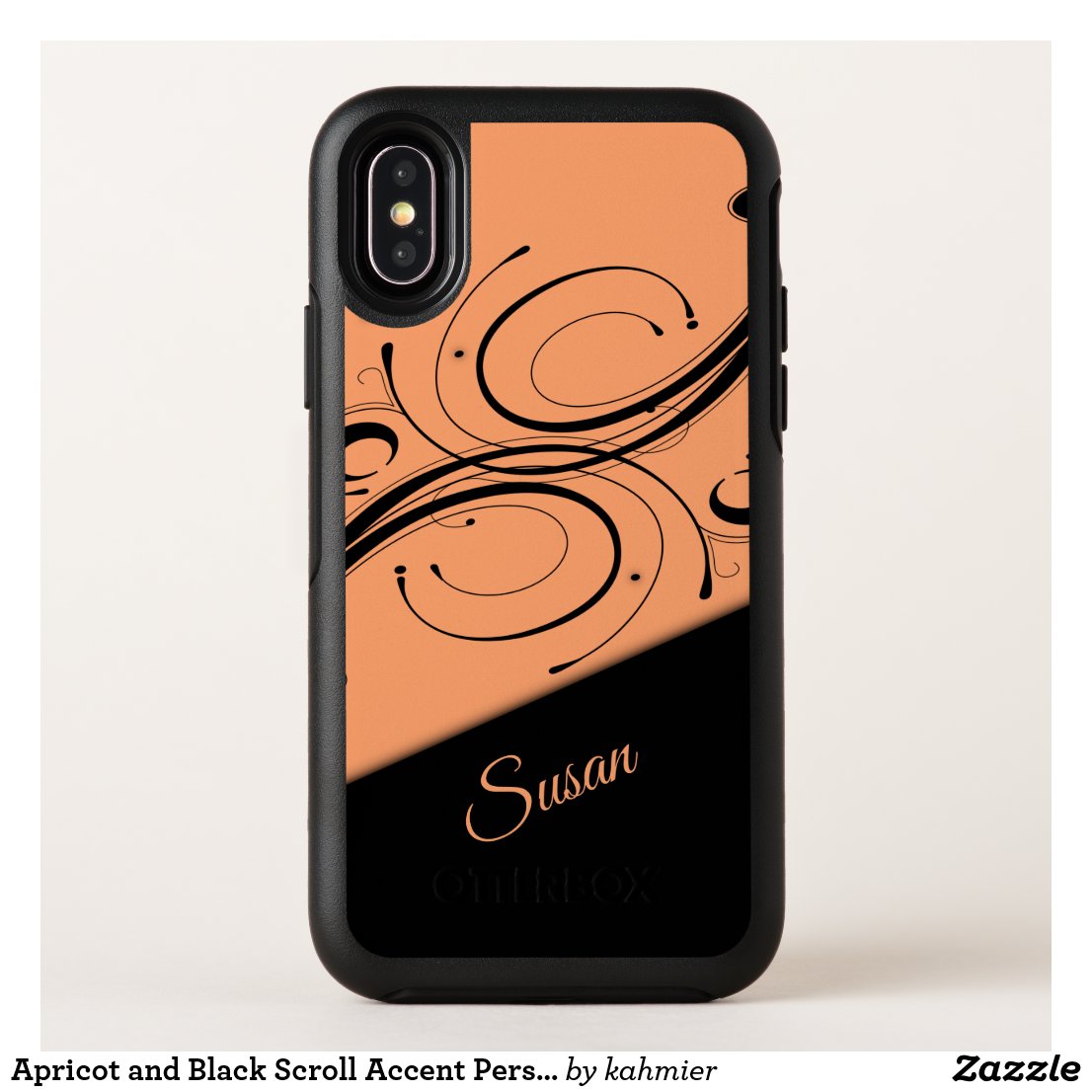 Apricot and Black Scroll Accent Personal OtterBox iPhone Case